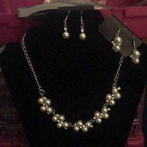 Pearl and rhinestone necklace and earrings